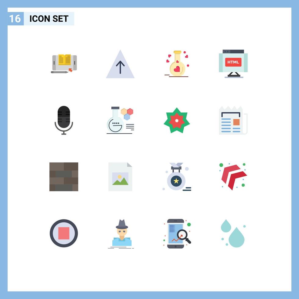 Universal Icon Symbols Group of 16 Modern Flat Colors of mic internet flask html code Editable Pack of Creative Vector Design Elements