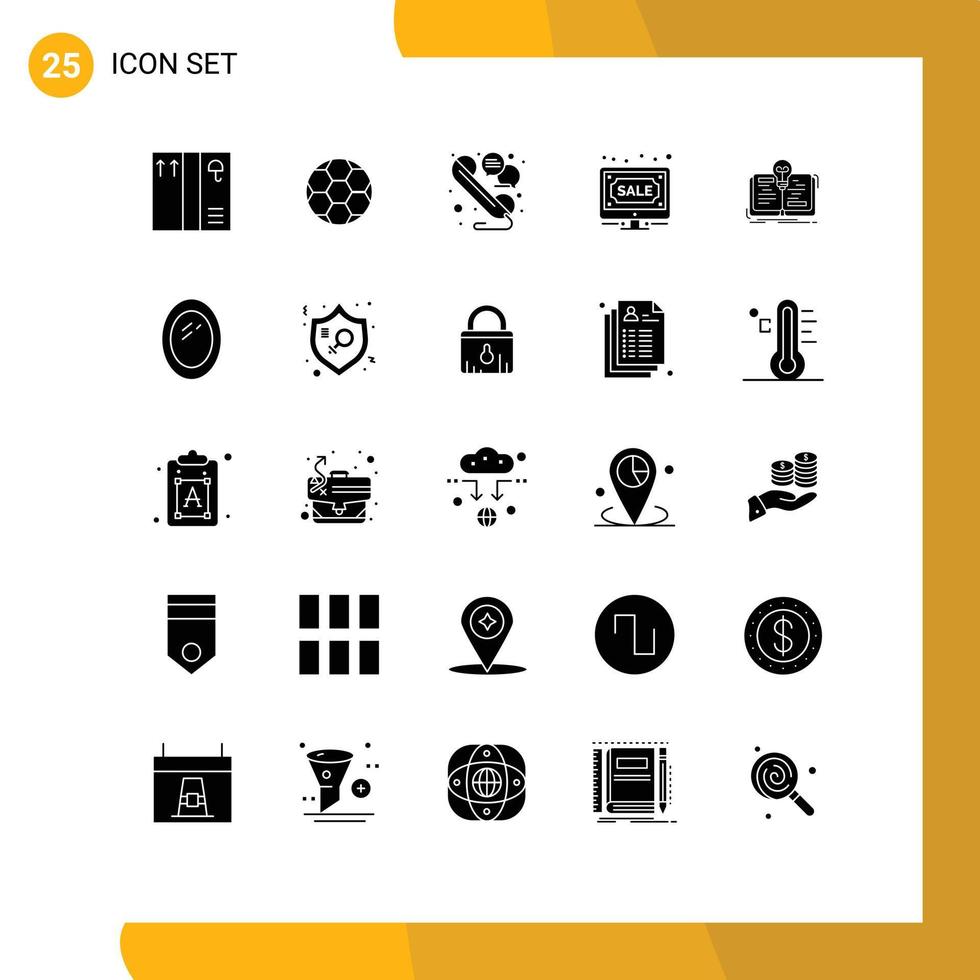 User Interface Pack of 25 Basic Solid Glyphs of novel book talk sale internet Editable Vector Design Elements