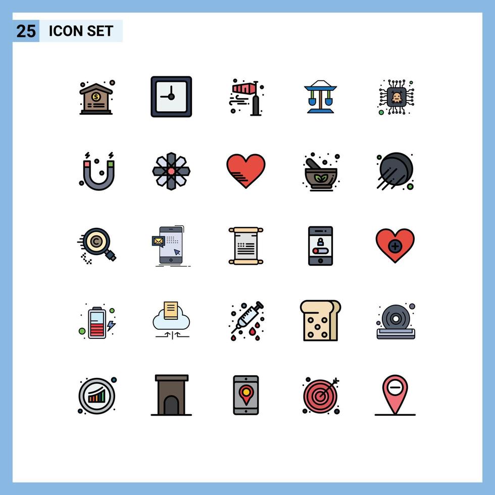 Modern Set of 25 Filled line Flat Colors and symbols such as error chip flow balance well Editable Vector Design Elements