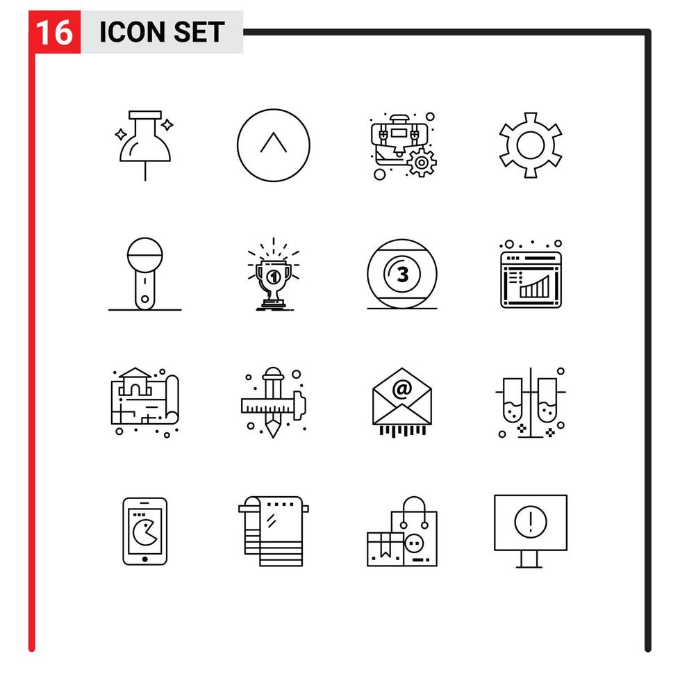 Set of 16 Vector Outlines on Grid for technology microphone gear electronics setting Editable Vector Design Elements