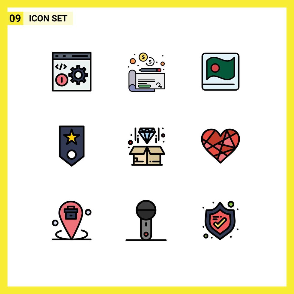 User Interface Pack of 9 Basic Filledline Flat Colors of box rank bangladesh one circled Editable Vector Design Elements
