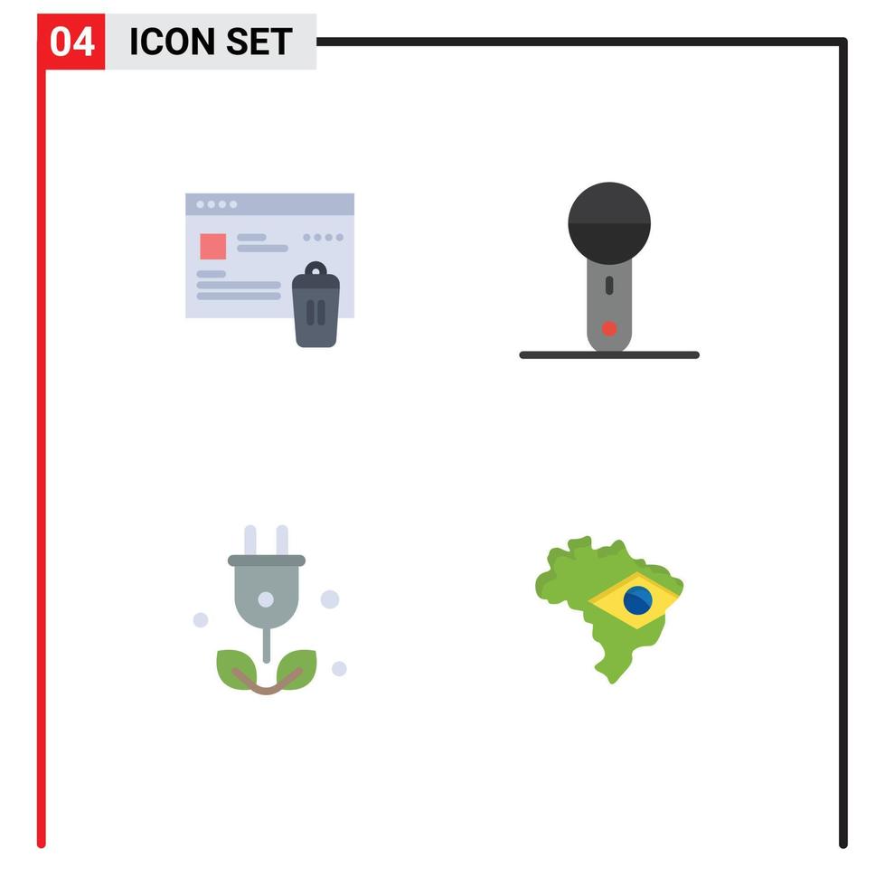 Set of 4 Commercial Flat Icons pack for gdpr plug security microphone green Editable Vector Design Elements