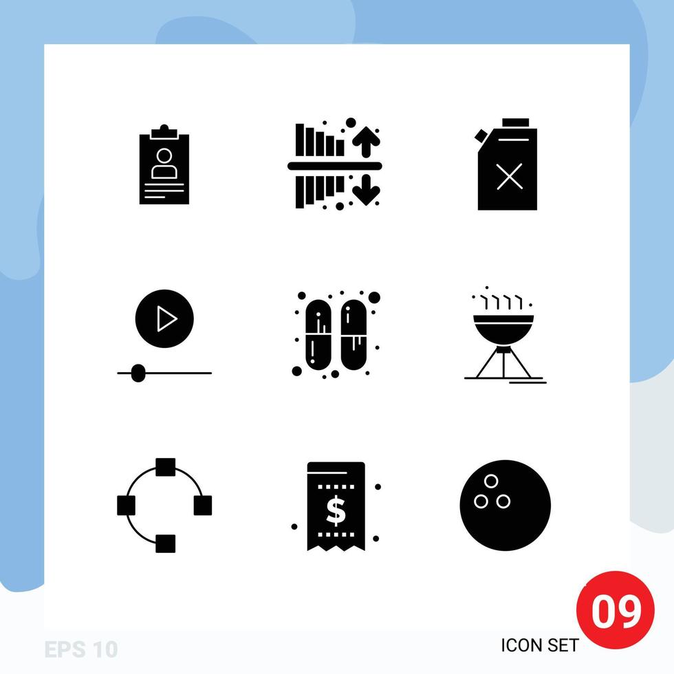 Set of 9 Commercial Solid Glyphs pack for medicine technology profit player devices Editable Vector Design Elements