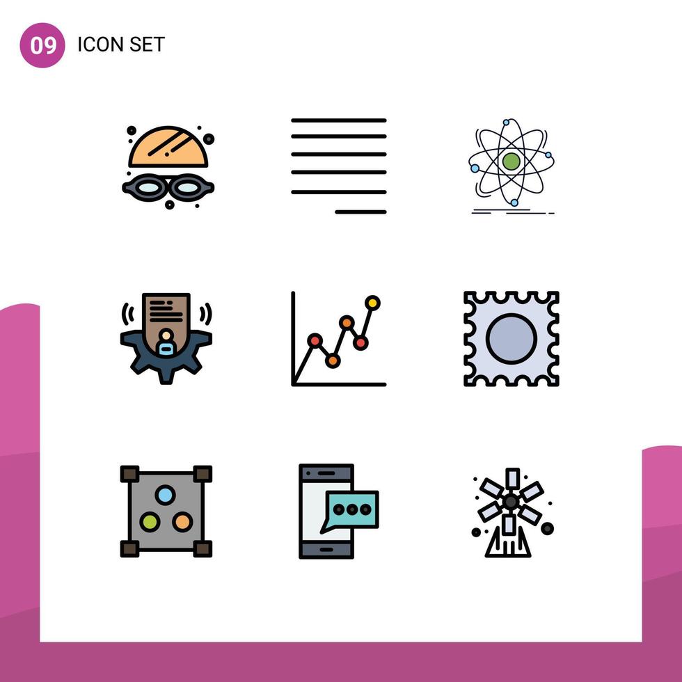 Group of 9 Filledline Flat Colors Signs and Symbols for money atm chemistry card user Editable Vector Design Elements