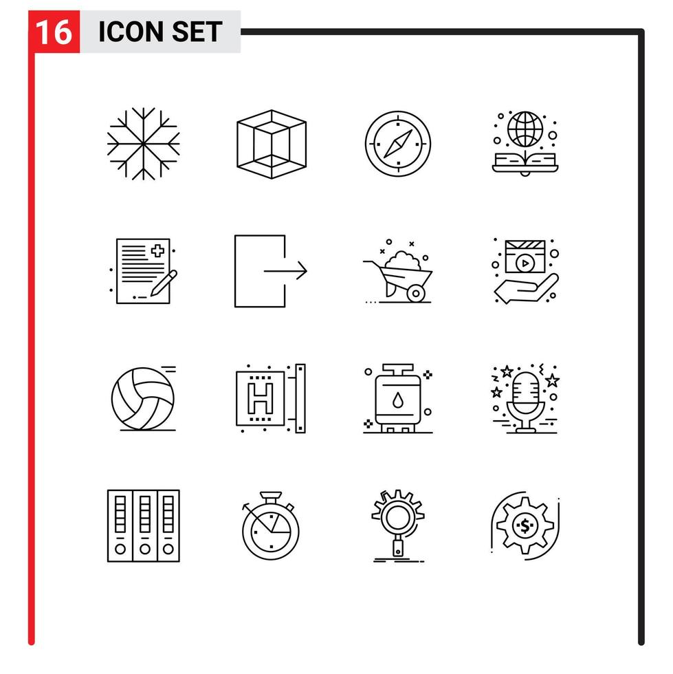 16 User Interface Outline Pack of modern Signs and Symbols of history file compass doctor globe Editable Vector Design Elements
