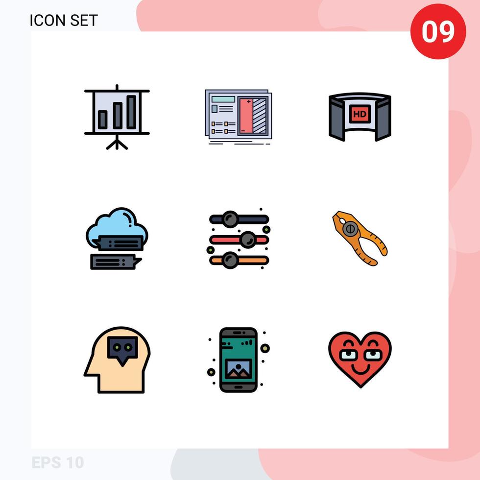 Stock Vector Icon Pack of 9 Line Signs and Symbols for messages online cinematography secure hd Editable Vector Design Elements