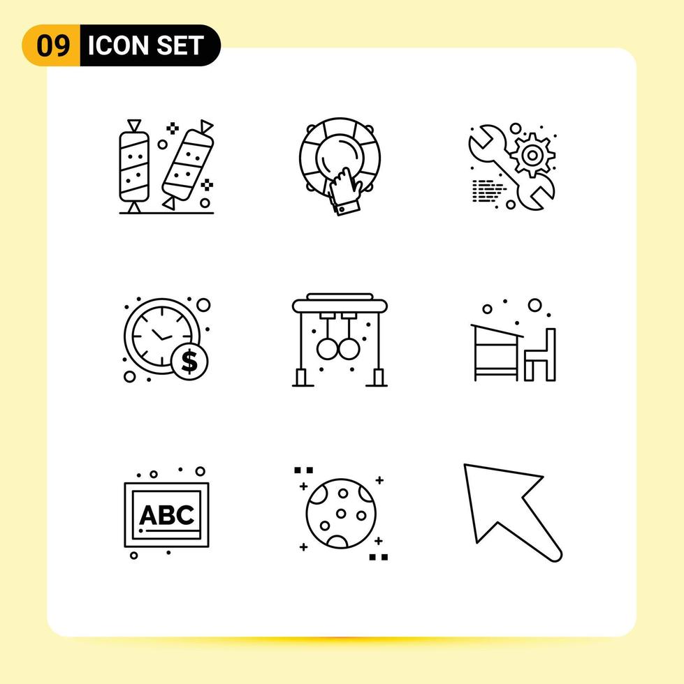 Editable Vector Line Pack of 9 Simple Outlines of rings time management insurance management web Editable Vector Design Elements