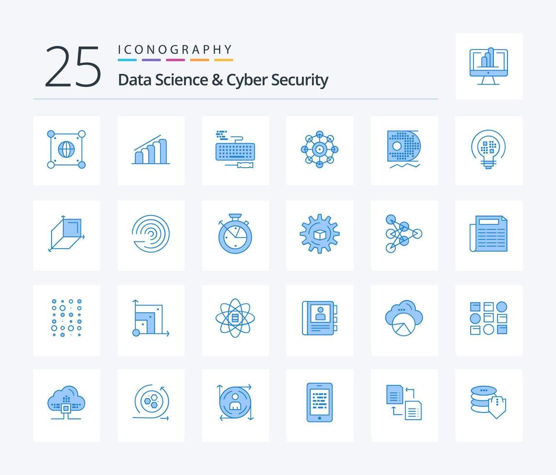 Data Science And Cyber Security 25 Blue Color icon pack including scince. scince. key. machine learning. learning vector