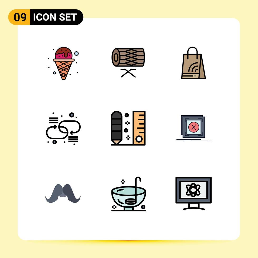 Set of 9 Modern UI Icons Symbols Signs for drafting link st connection shopping Editable Vector Design Elements