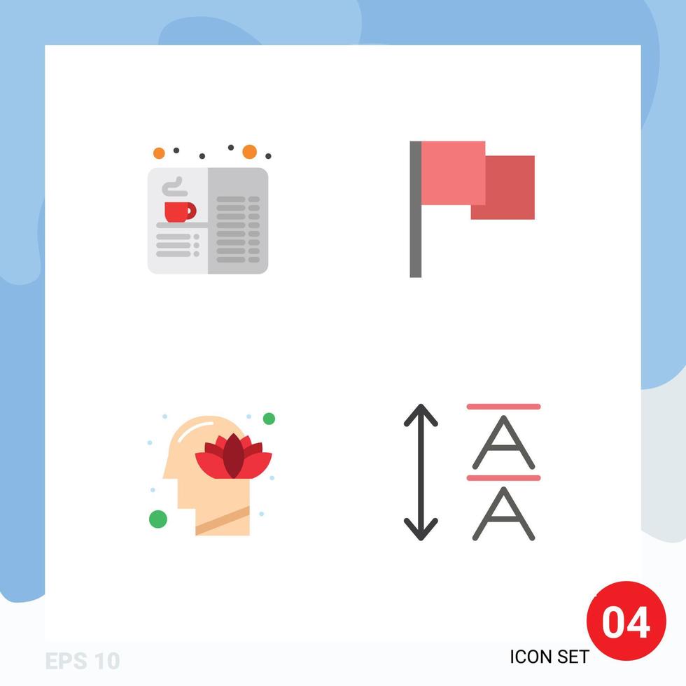 4 Thematic Vector Flat Icons and Editable Symbols of book head drink flag lotus Editable Vector Design Elements