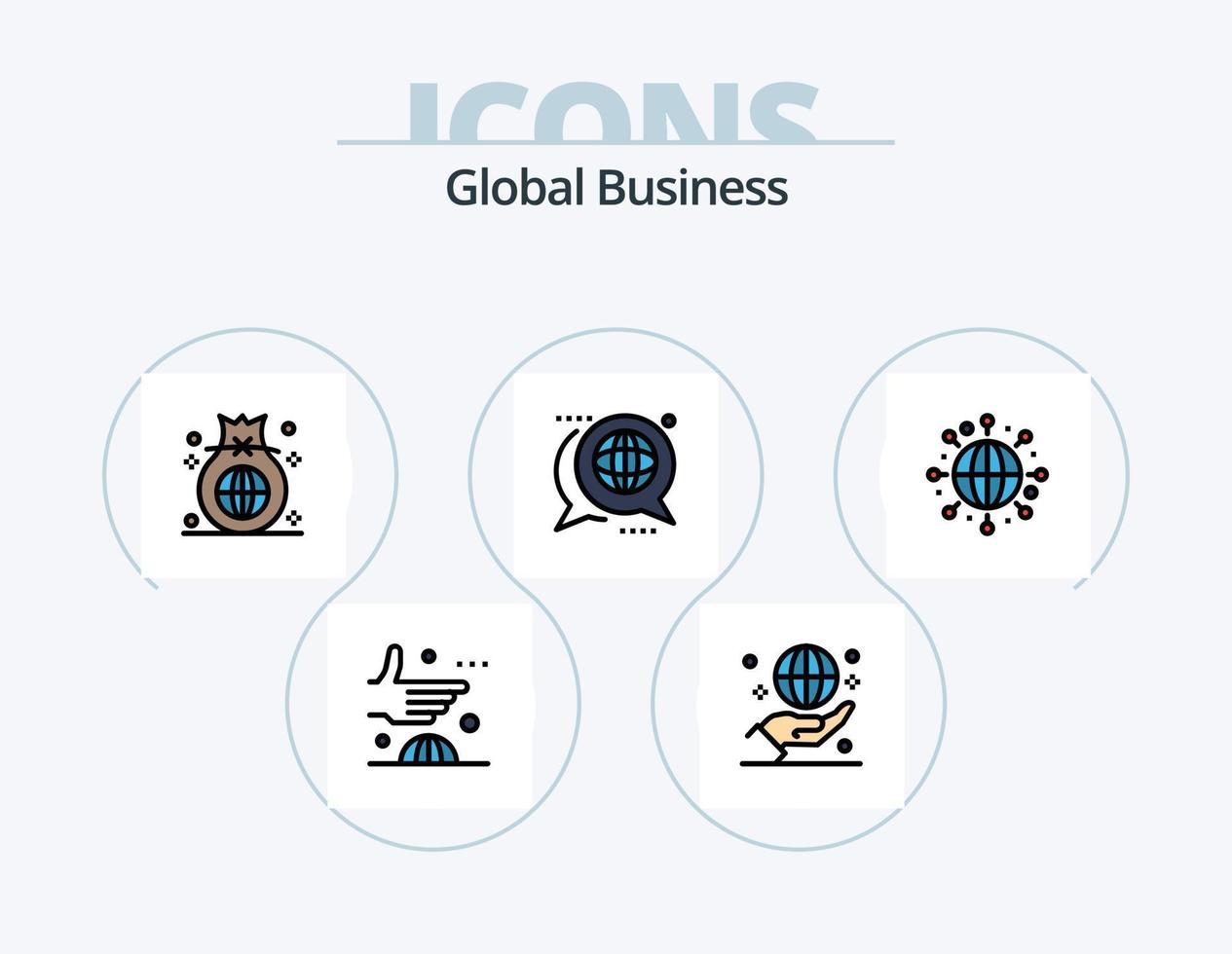 Global Business Line Filled Icon Pack 5 Icon Design. global. agreement. discussion. navigation. map vector