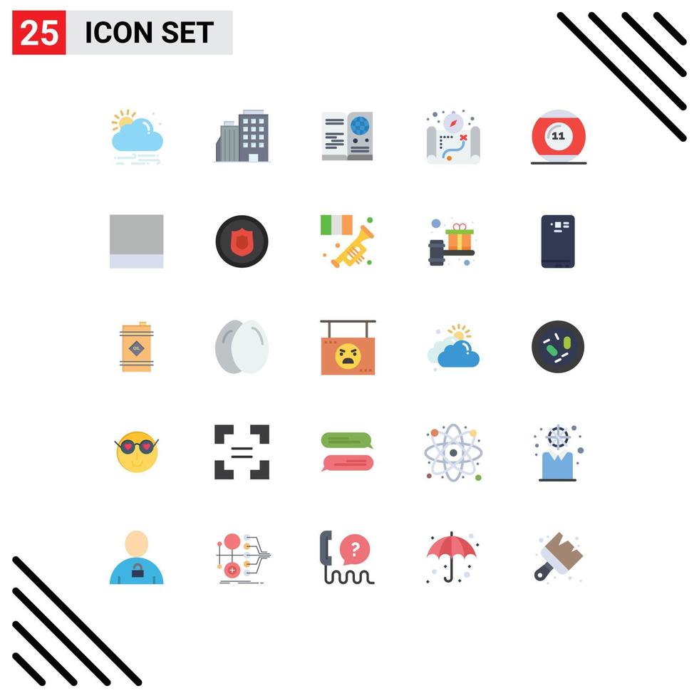 User Interface Pack of 25 Basic Flat Colors of game ball id camping map Editable Vector Design Elements