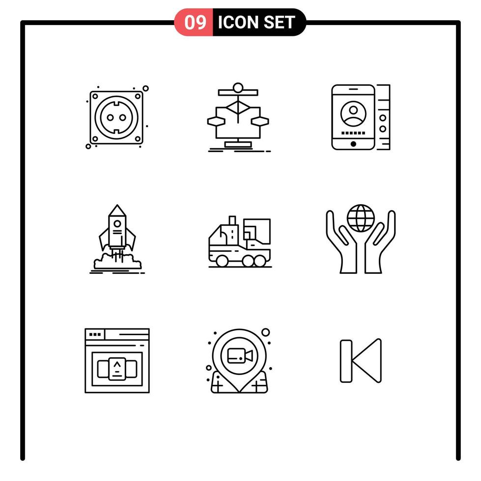 9 User Interface Outline Pack of modern Signs and Symbols of mission ship flow startup phone Editable Vector Design Elements