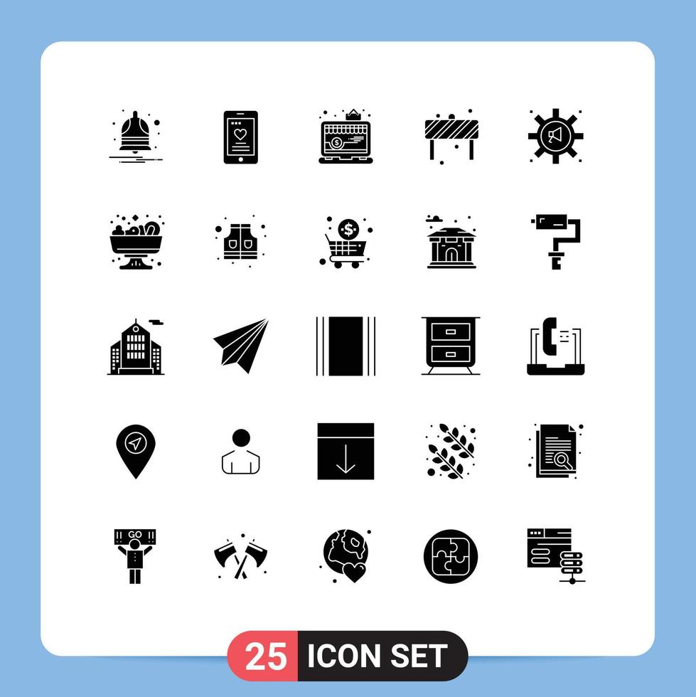 Modern Set of 25 Solid Glyphs and symbols such as announcement sign app road attention Editable Vector Design Elements