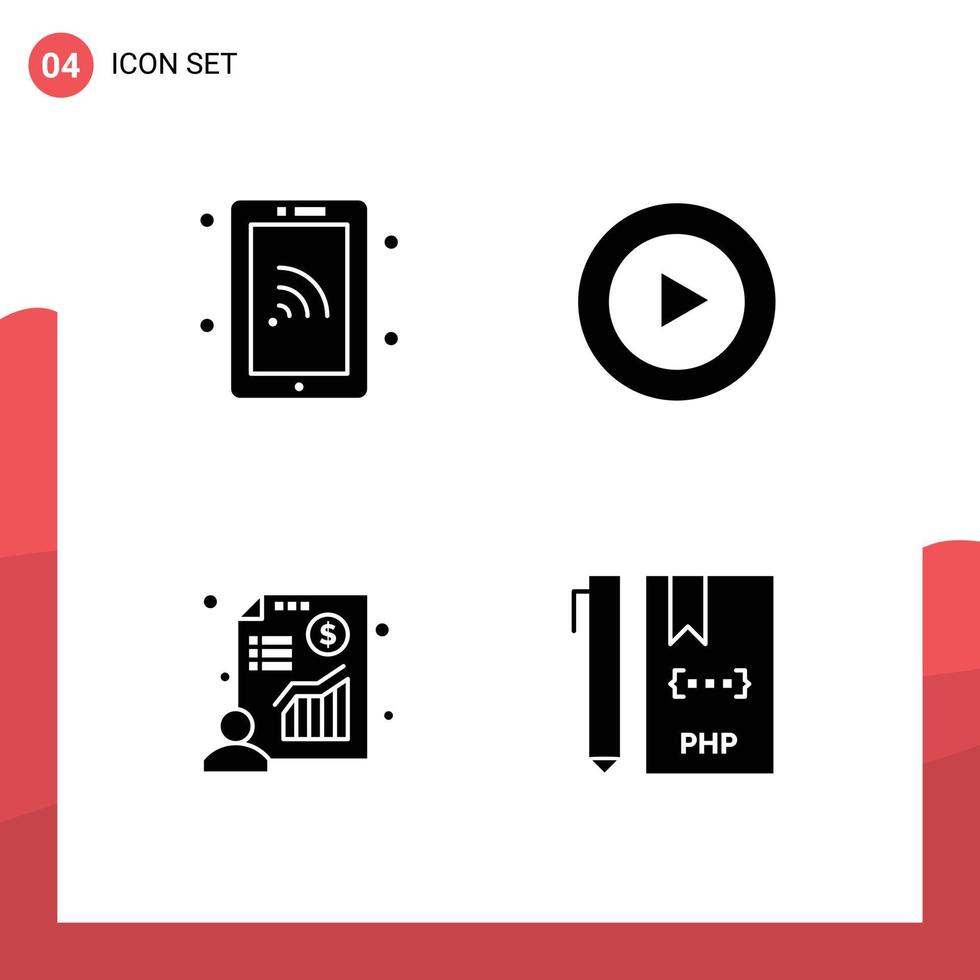 paquete de signos y símbolos de glifos sólidos modernos para medios de impresión web, como presentación en red, codificación de video wifi, elementos de diseño de vectores editables