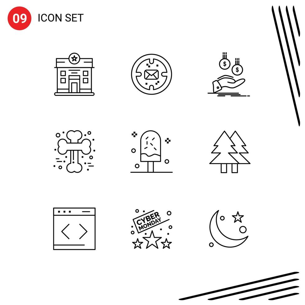 Stock Vector Icon Pack of 9 Line Signs and Symbols for scary crossed coins cross bone money Editable Vector Design Elements