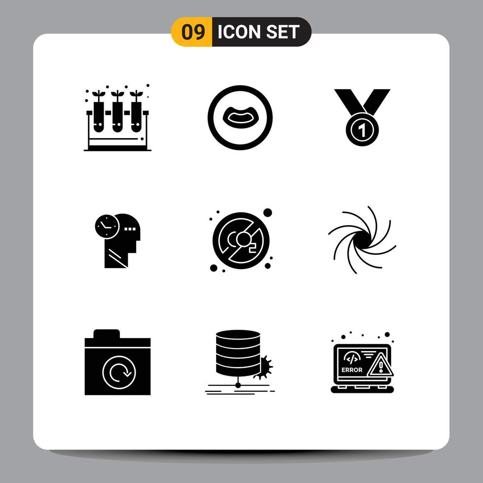 Stock Vector Icon Pack of 9 Line Signs and Symbols for head mind achieve time ribbon Editable Vector Design Elements