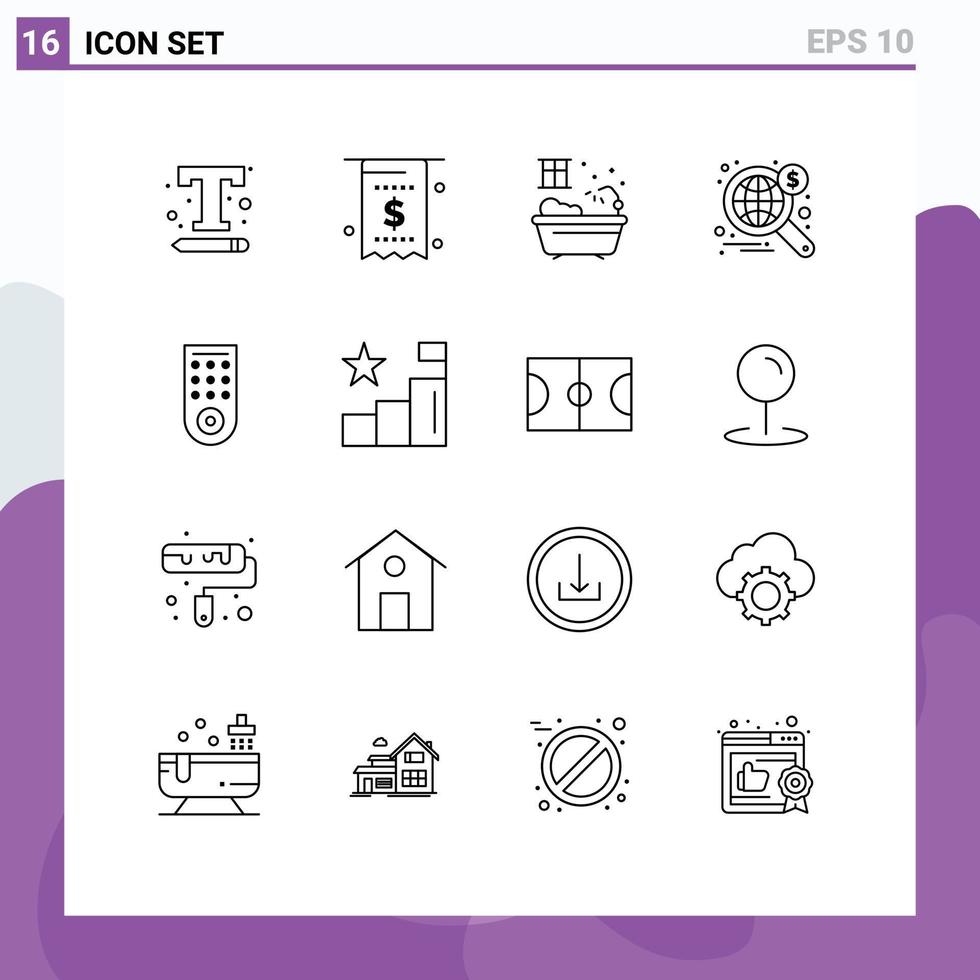 Outline Pack of 16 Universal Symbols of control wide money web water Editable Vector Design Elements