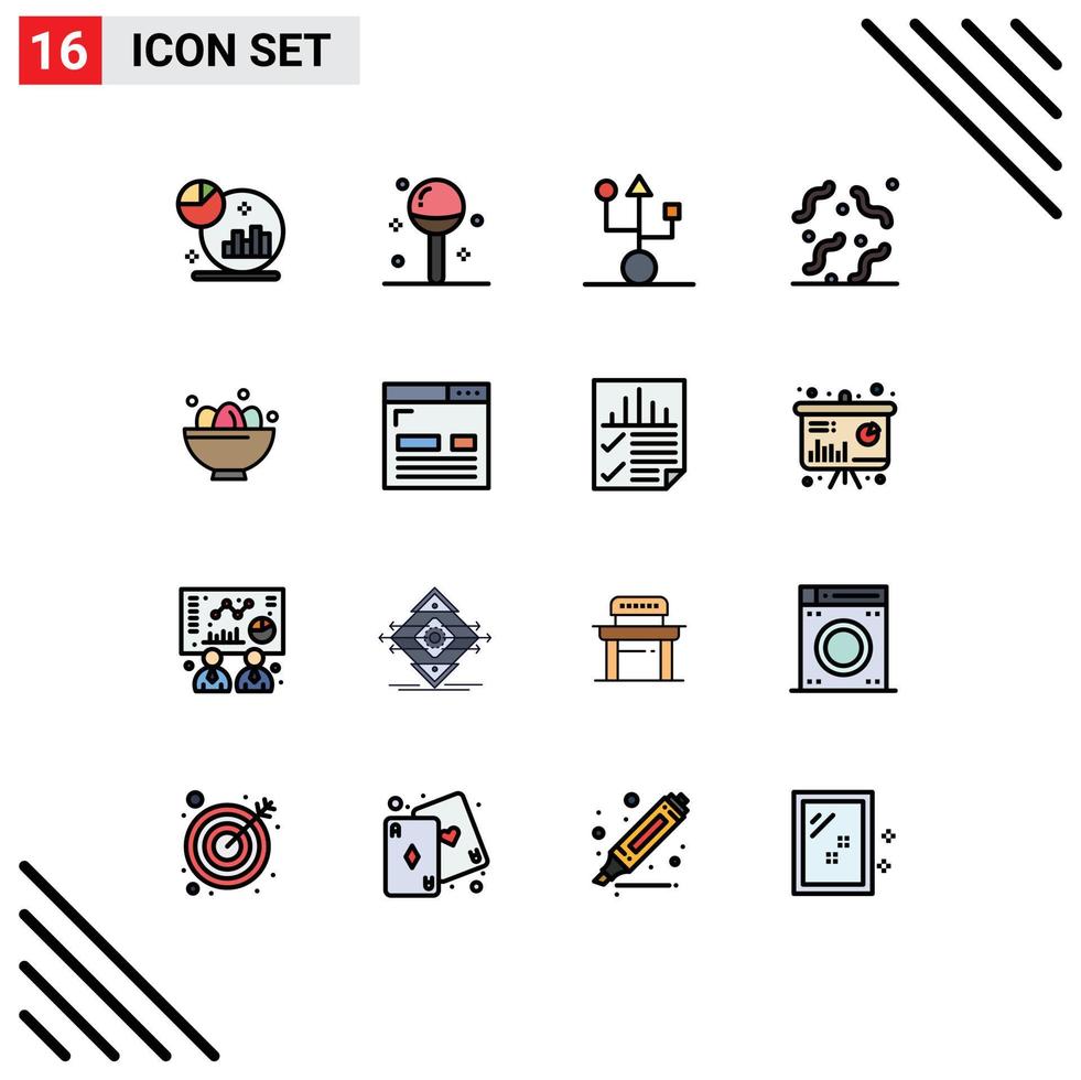 Universal Icon Symbols Group of 16 Modern Flat Color Filled Lines of worm rotten meal halloween hardware Editable Creative Vector Design Elements