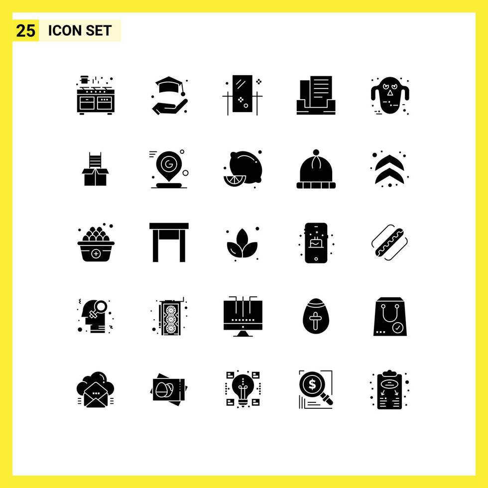 Mobile Interface Solid Glyph Set of 25 Pictograms of ghoul box beauty outbox reflection Editable Vector Design Elements