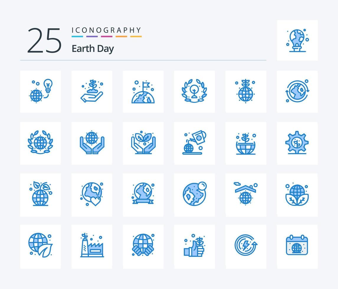 Earth Day 25 Blue Color icon pack including earth. green. gardening. day. flag vector