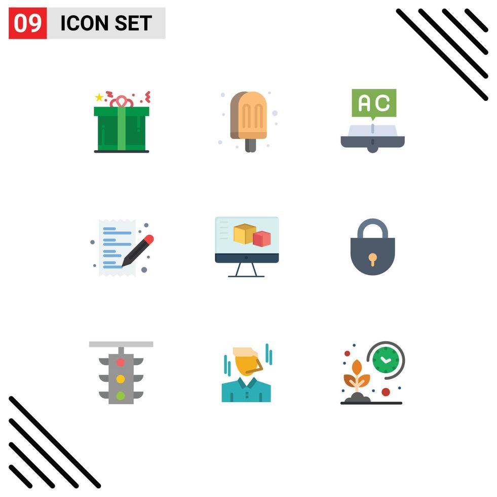 Group of 9 Modern Flat Colors Set for computer paper book list study Editable Vector Design Elements