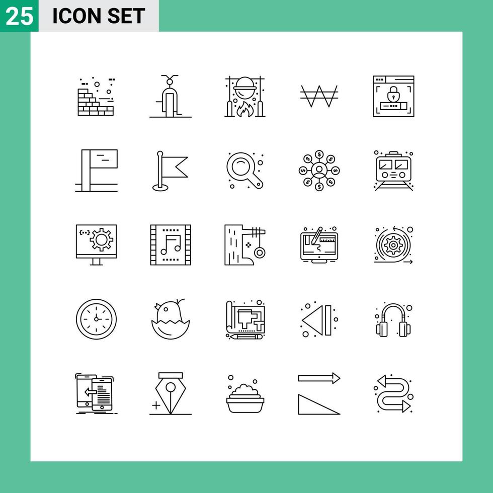 25 Thematic Vector Lines and Editable Symbols of security money autumn currency cooking Editable Vector Design Elements