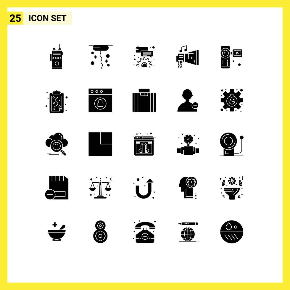 25 Creative Icons Modern Signs and Symbols of camera music bubble hardware blaster Editable Vector Design Elements