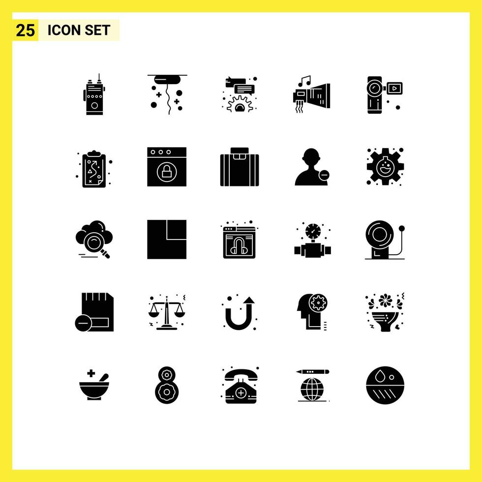 25 Creative Icons Modern Signs and Symbols of camera music bubble hardware blaster Editable Vector Design Elements