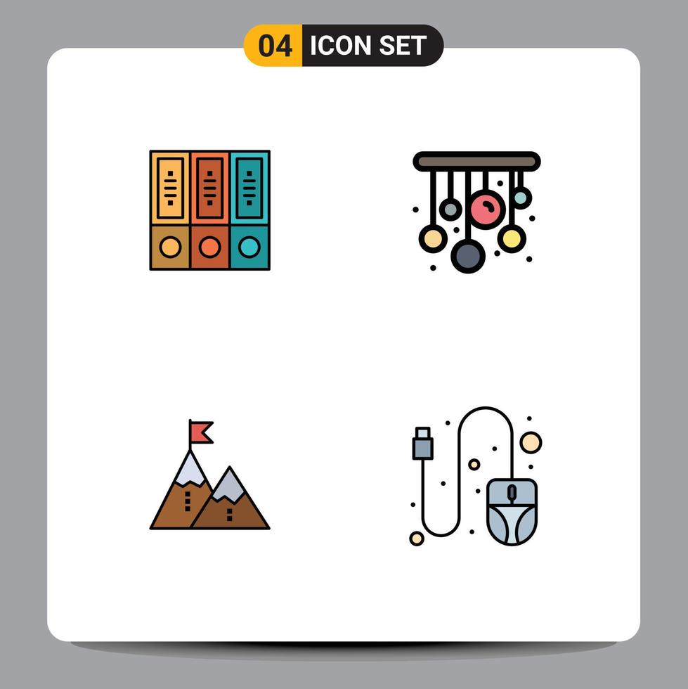 Set of 4 Vector Filledline Flat Colors on Grid for files success database home flag Editable Vector Design Elements