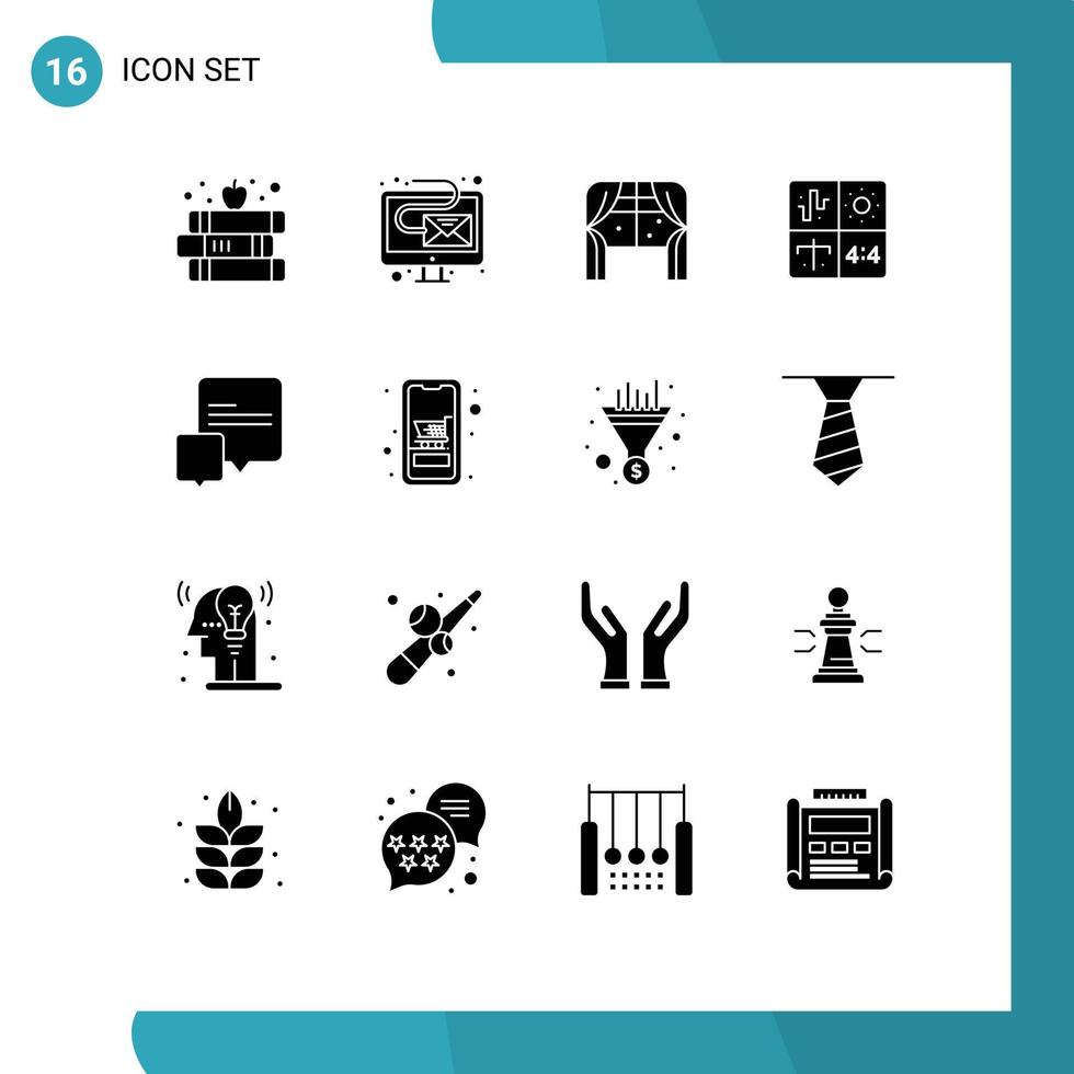 Set of 16 Vector Solid Glyphs on Grid for chat engineering furniture development audio Editable Vector Design Elements