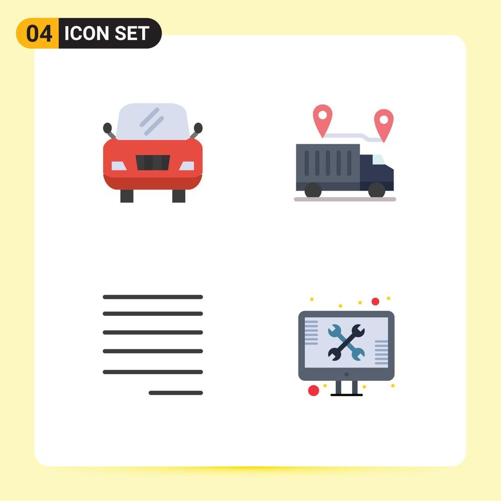 4 Thematic Vector Flat Icons and Editable Symbols of car text location valentine screen Editable Vector Design Elements