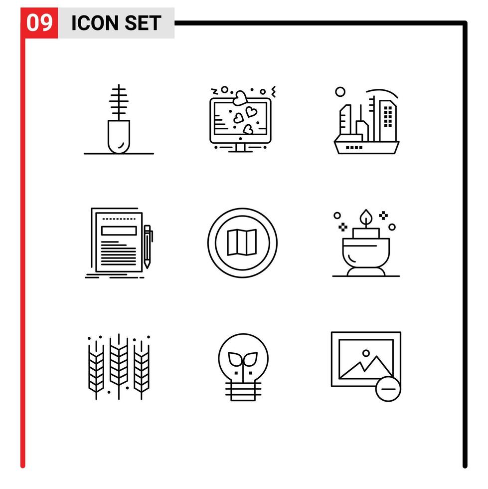 paquete de iconos de vector de stock de 9 signos y símbolos de línea para documentos en papel signo de amor domo de negocios elementos de diseño de vector editables