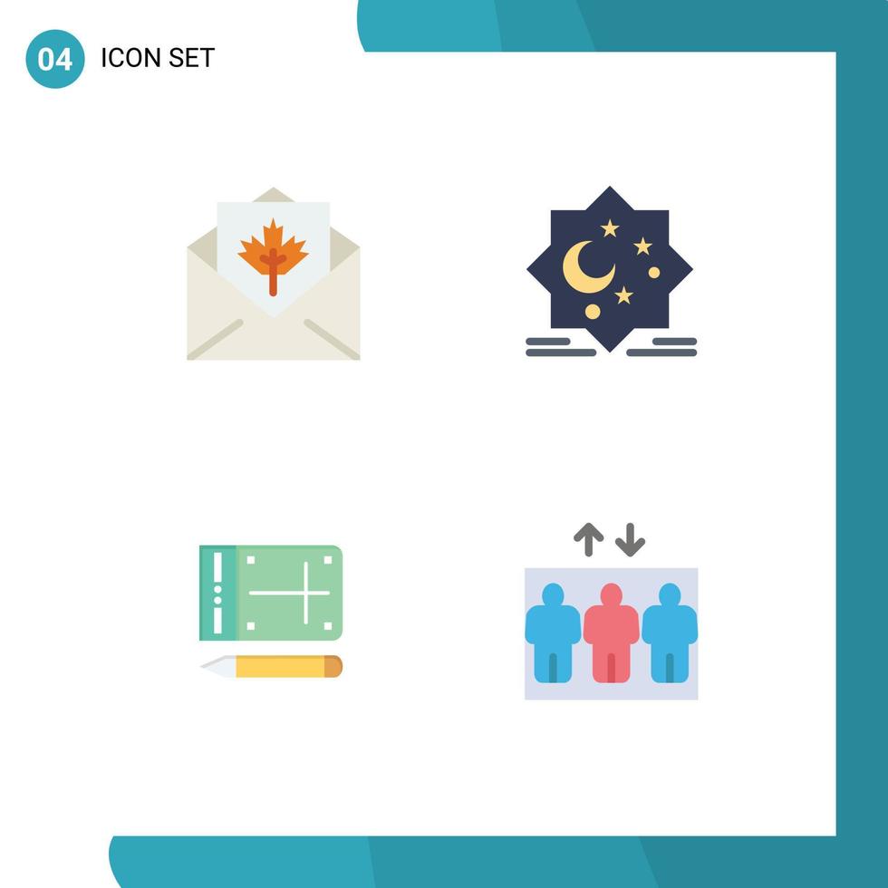 Modern Set of 4 Flat Icons Pictograph of card new mail cresent pencil Editable Vector Design Elements