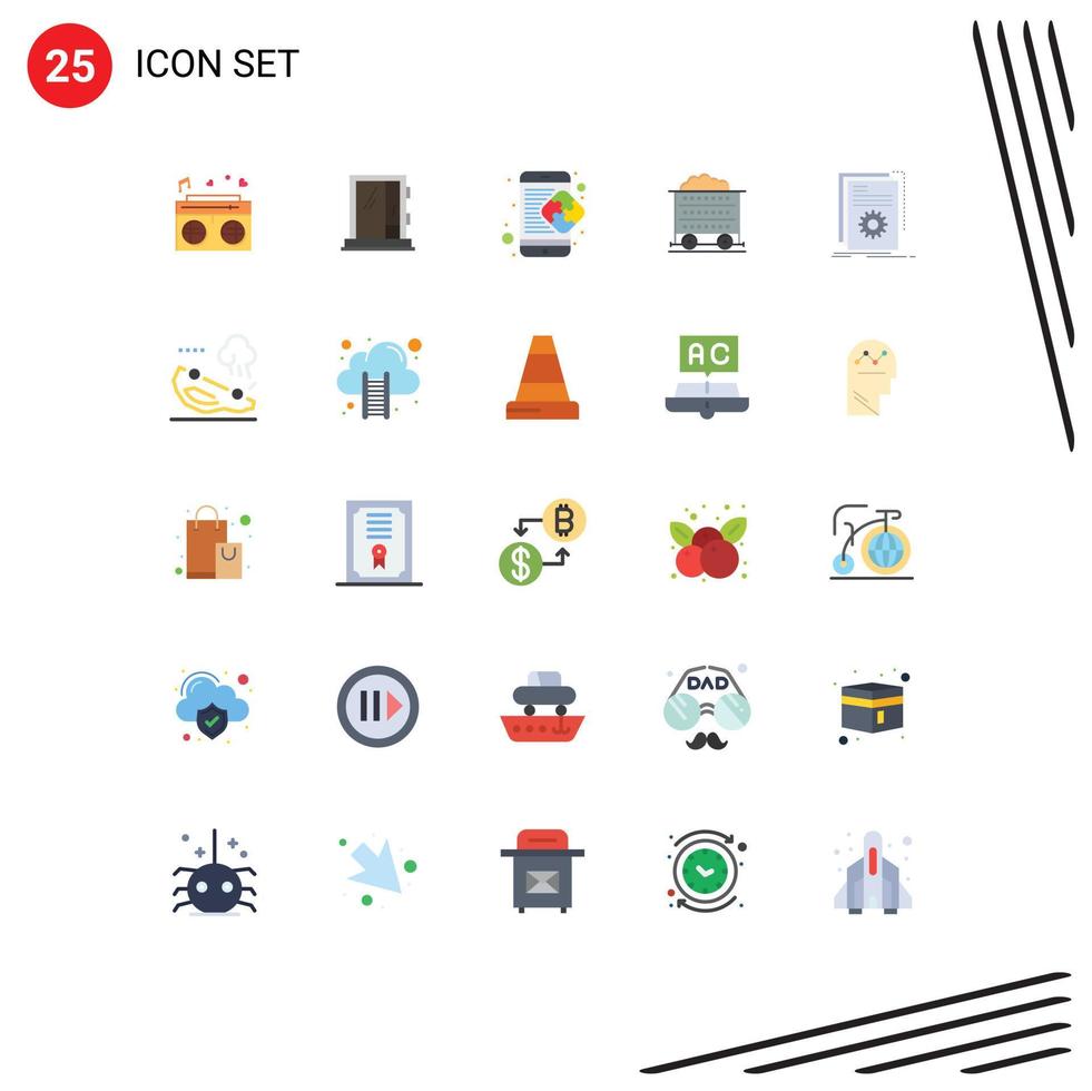 25 User Interface Flat Color Pack of modern Signs and Symbols of wheel barrow repair cart mobile Editable Vector Design Elements