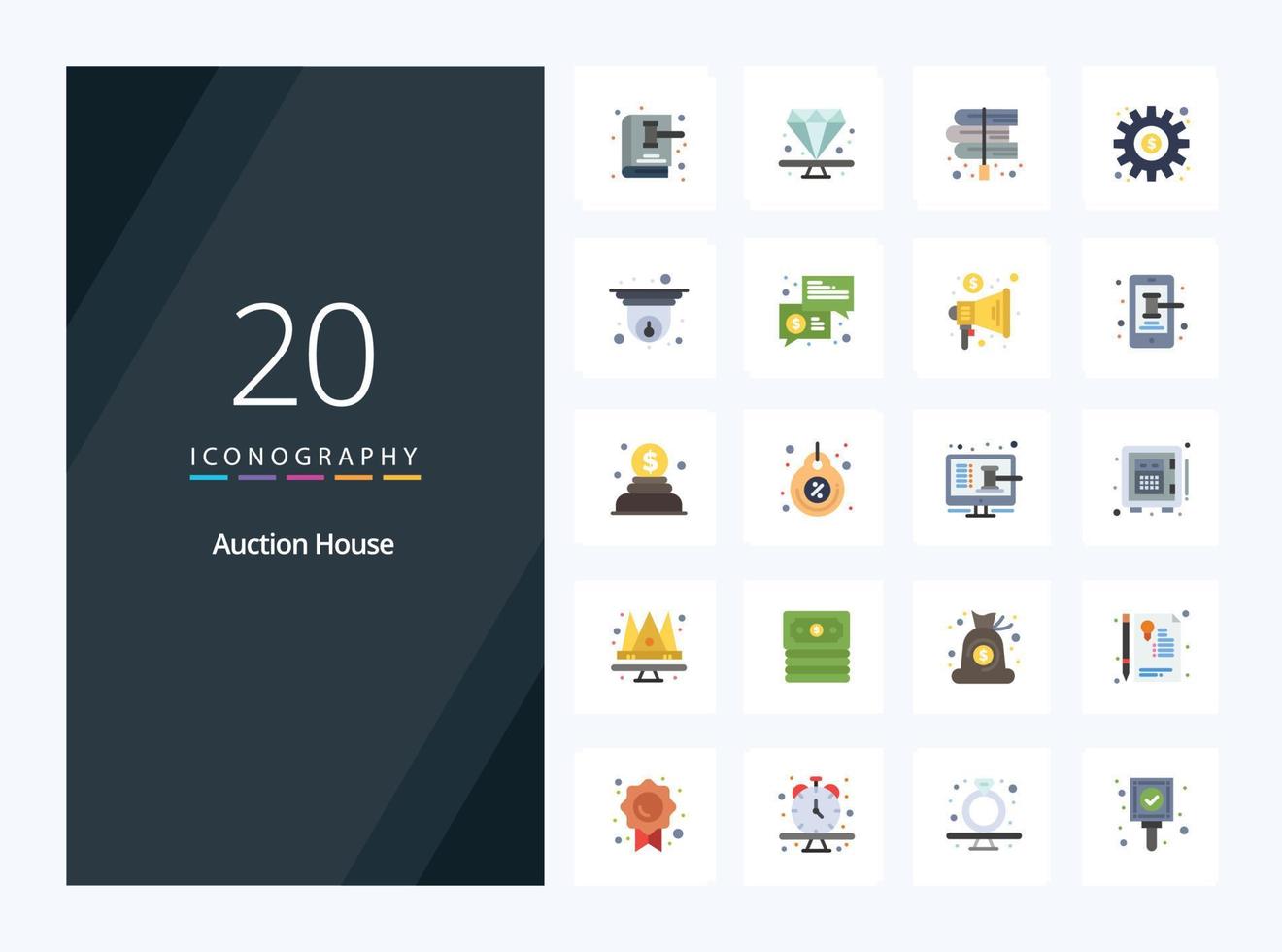 20 Auction Flat Color icon for presentation vector