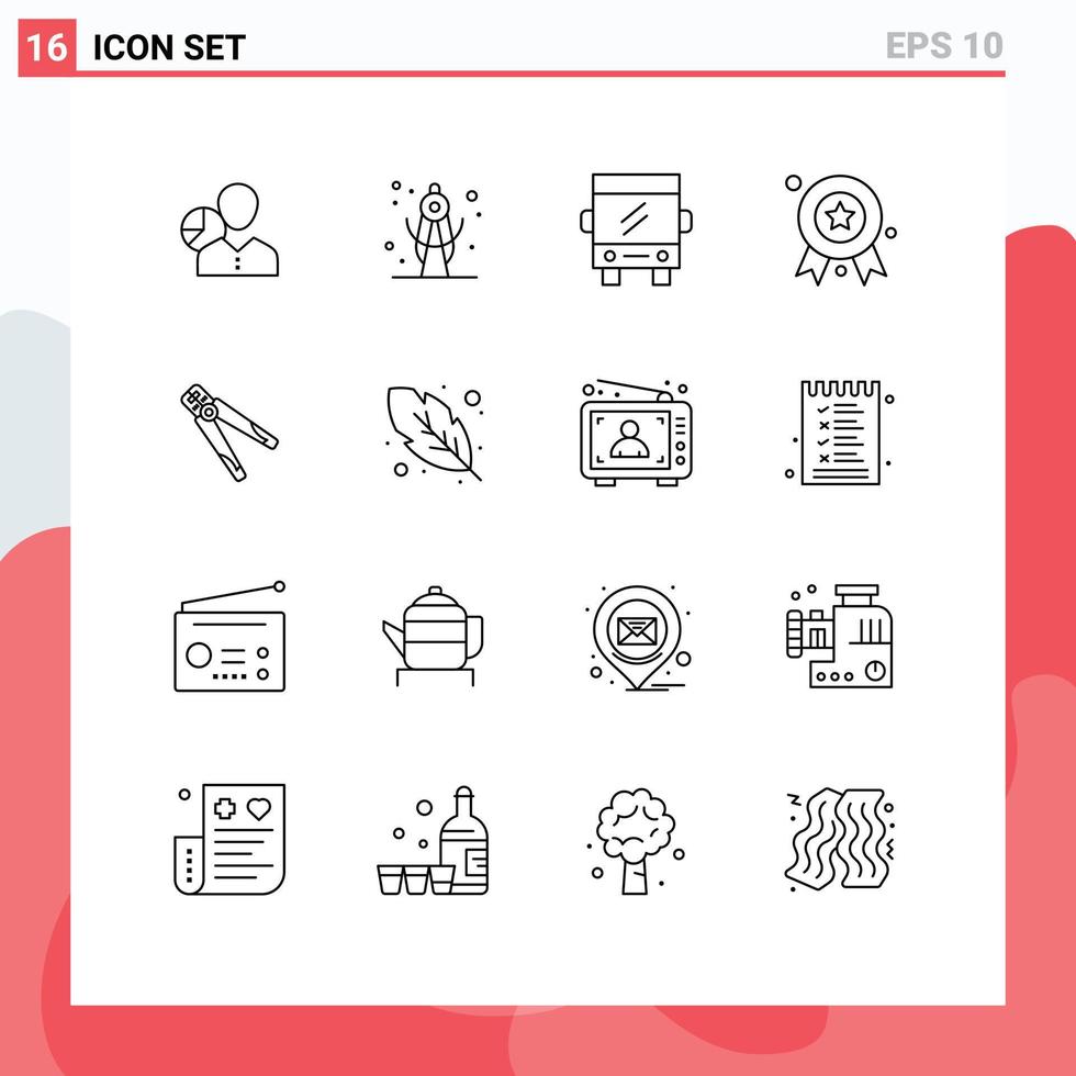 Modern Set of 16 Outlines and symbols such as badge award badge geometry award transport Editable Vector Design Elements