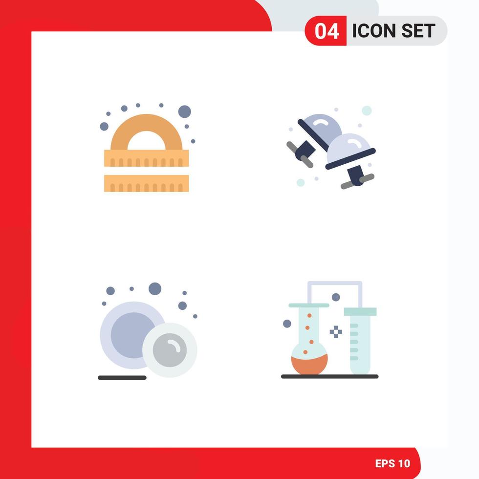 4 Flat Icon concept for Websites Mobile and Apps drawing crockery ruler cufflink food plate Editable Vector Design Elements