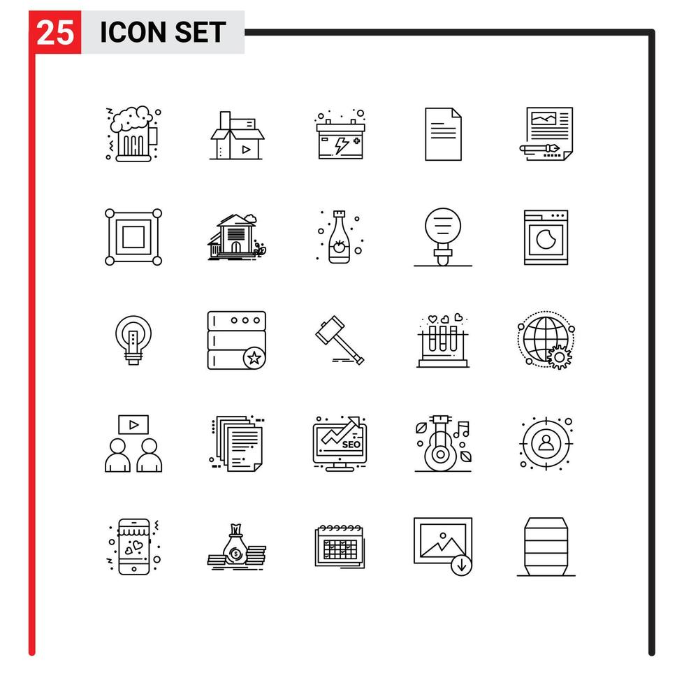 Line Pack of 25 Universal Symbols of paper edit accumulator report text Editable Vector Design Elements