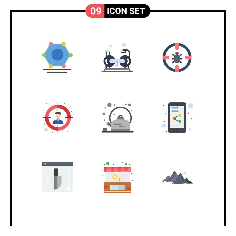 9 iconos creativos, signos y símbolos modernos de los elementos de diseño de vectores editables de seguridad de objetivo de error de usuario de olla