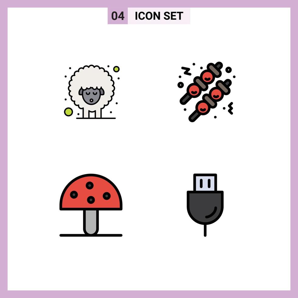 4 Creative Icons Modern Signs and Symbols of easter mushroom spring meatball vegetable Editable Vector Design Elements