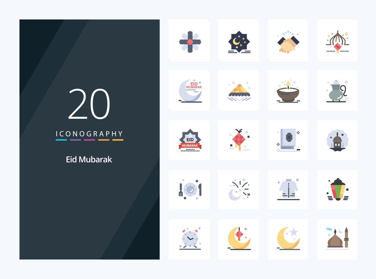 20 eid mubarak icono de color plano para presentación vector