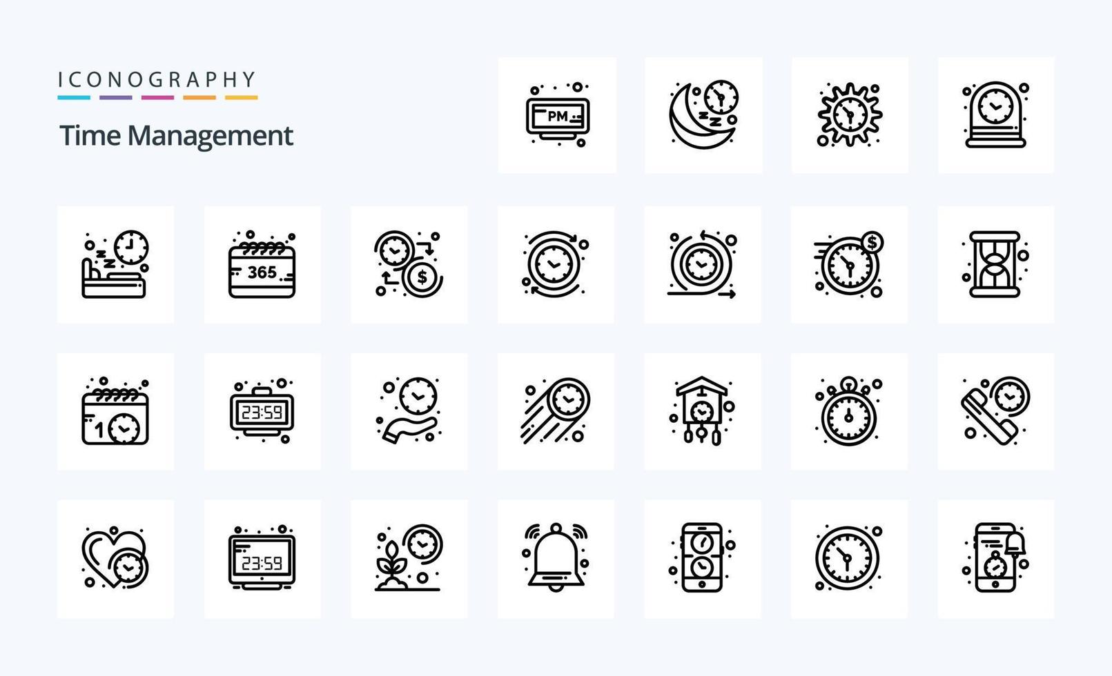 25 Time Management Line icon pack vector