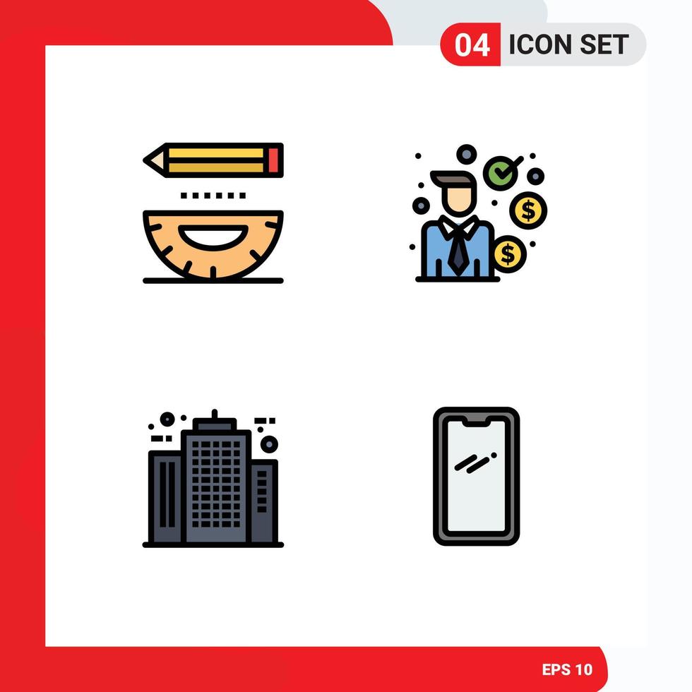 grupo de 4 colores planos de línea de relleno modernos establecidos para codificar elementos de diseño de vectores editables de construcción de inversiones de desarrollo de arquitectos