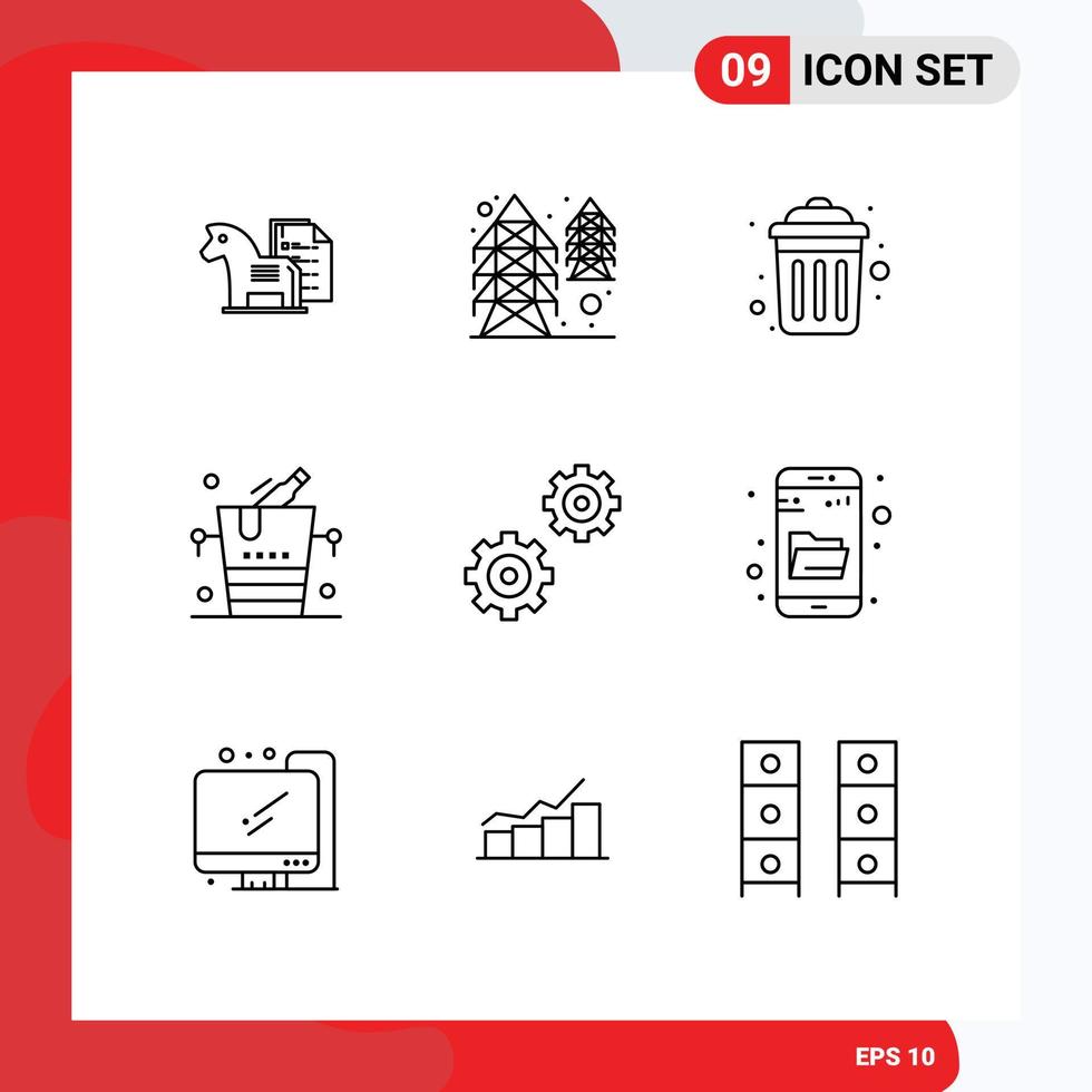 Group of 9 Outlines Signs and Symbols for wine champagne tower bucket public Editable Vector Design Elements