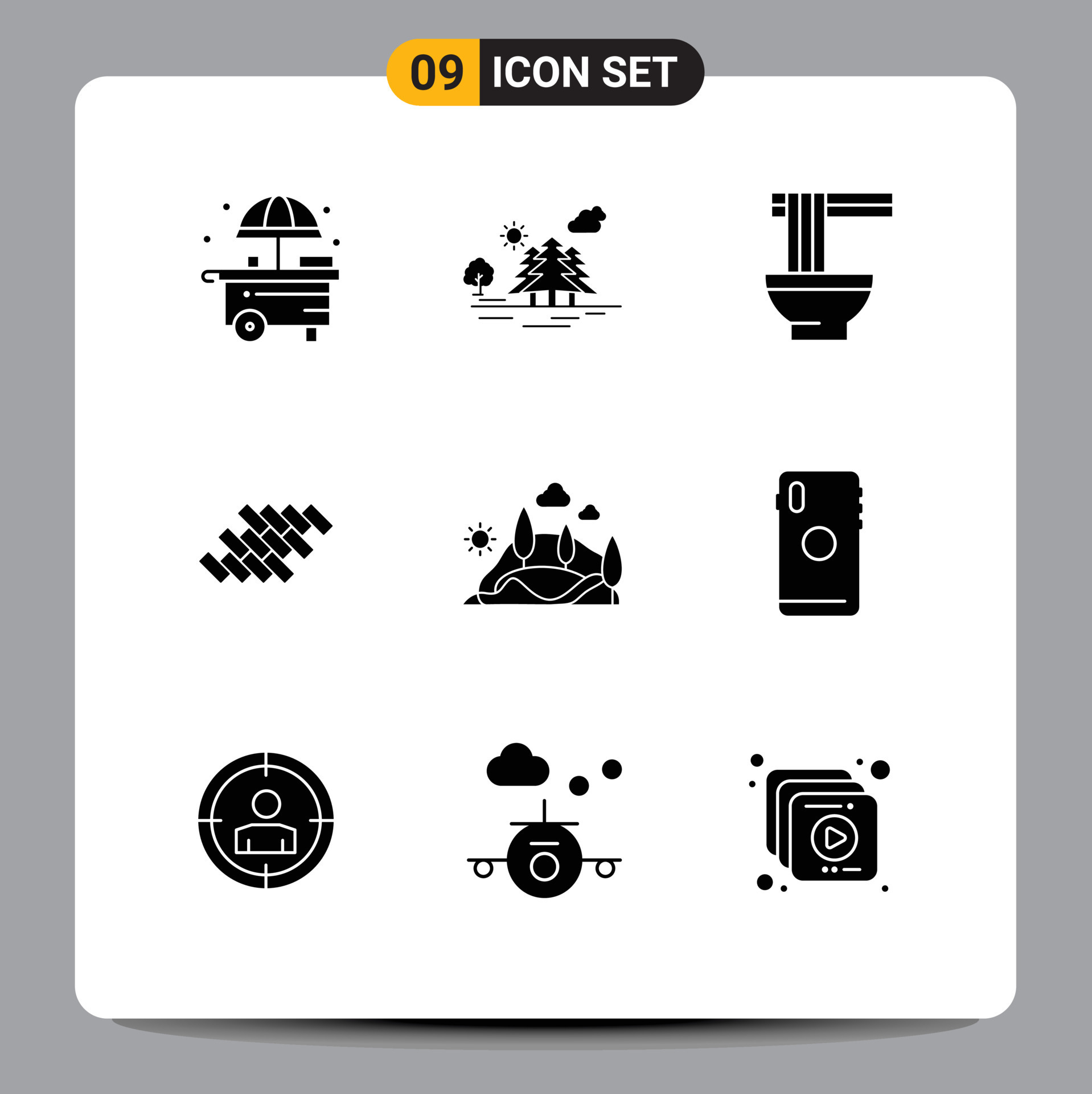 9 Creative Icons Modern Signs and Symbols of hill block chinese tile bricks Editable Vector
