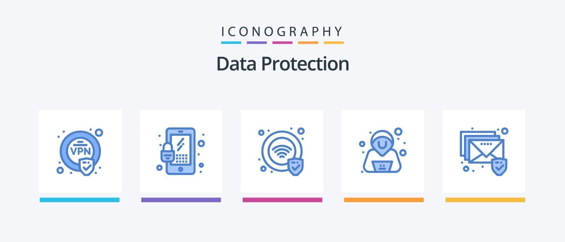 paquete de iconos azul de protección de datos 5 que incluye . Wifi. seguridad. Email. diseño de iconos creativos vector