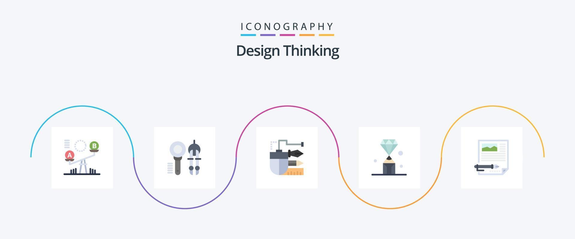 Design Thinking Flat 5 Icon Pack que incluye joya. gemas geometría. escala. lápiz vector