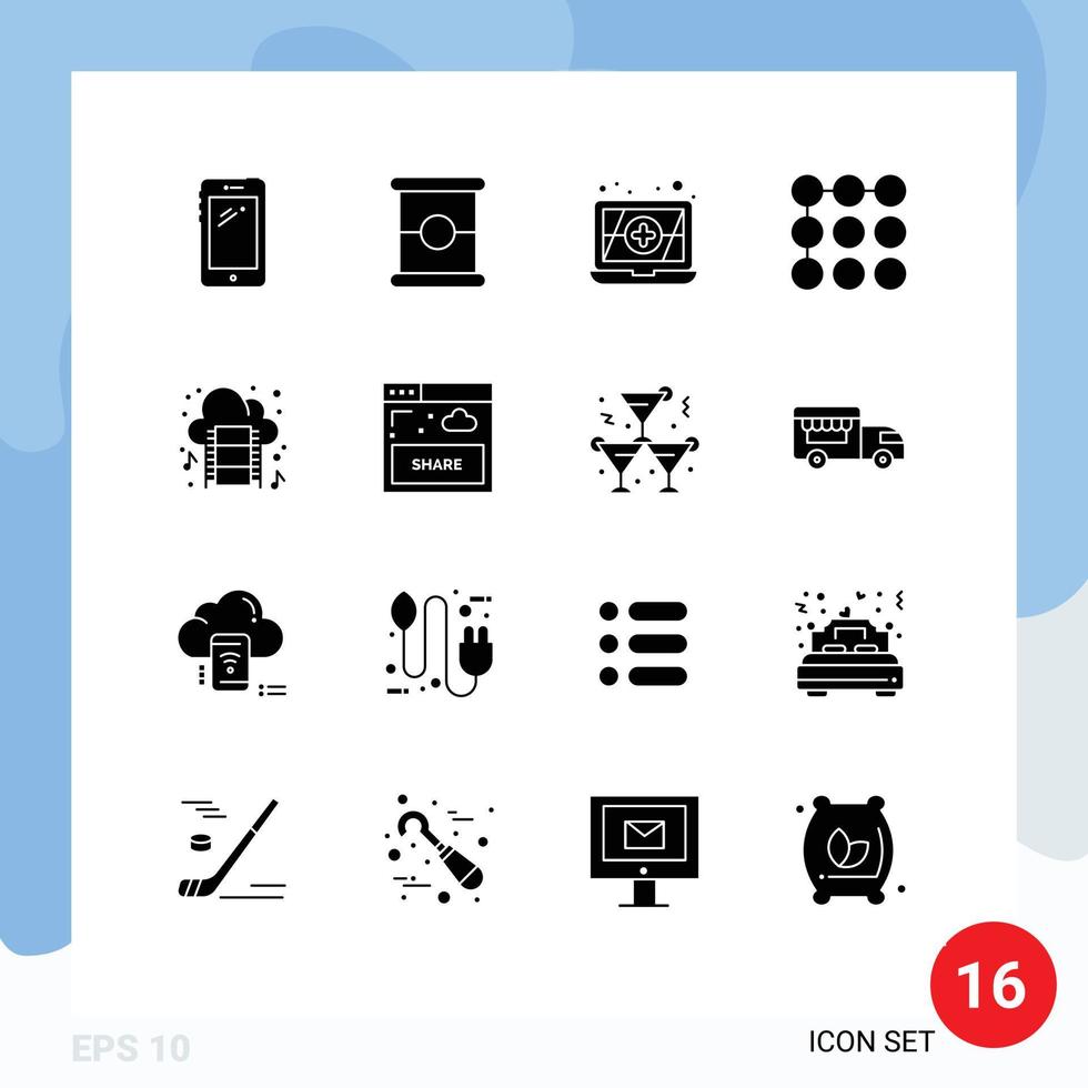 paquete de iconos vectoriales de stock de 16 signos y símbolos de línea para compartir música antivirus película nube elementos de diseño vectorial editables vector