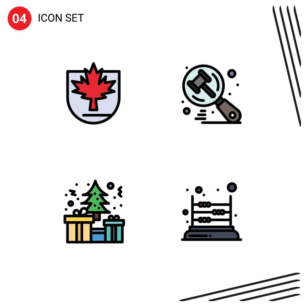 Editable Vector Line Pack of 4 Simple Filledline Flat Colors of security box shield hammer present Editable Vector Design Elements